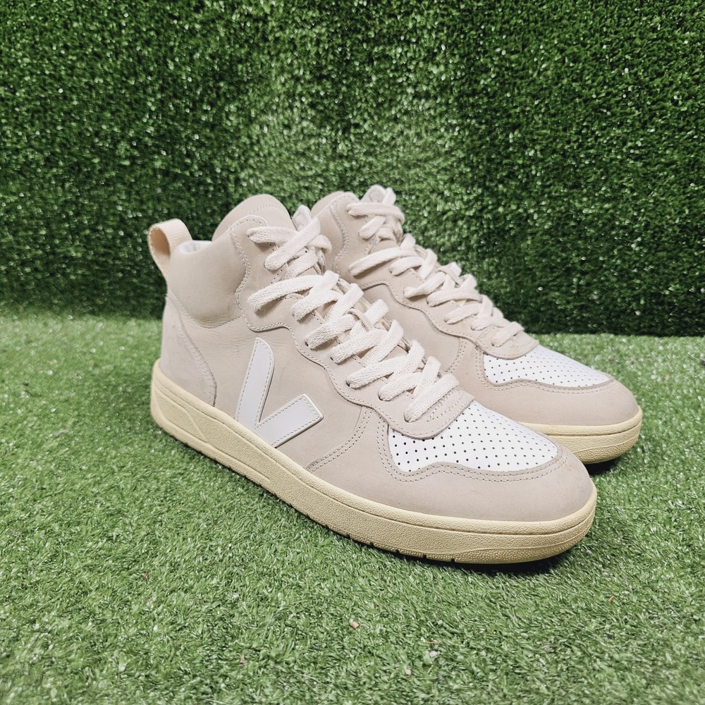 Veja V-15 White Pierre Leather High Top Casual Sneakers Mens Size US 9